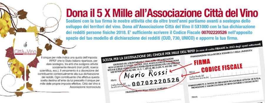 Dona il 5XMILLE all'Associazione Nazionale Città del Vino