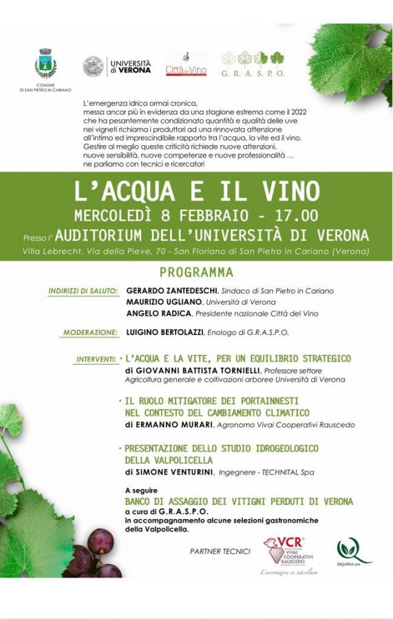 L'acqua e il vino: cambiamenti climatici e risorse idriche. Un convegno all'Università di Verona